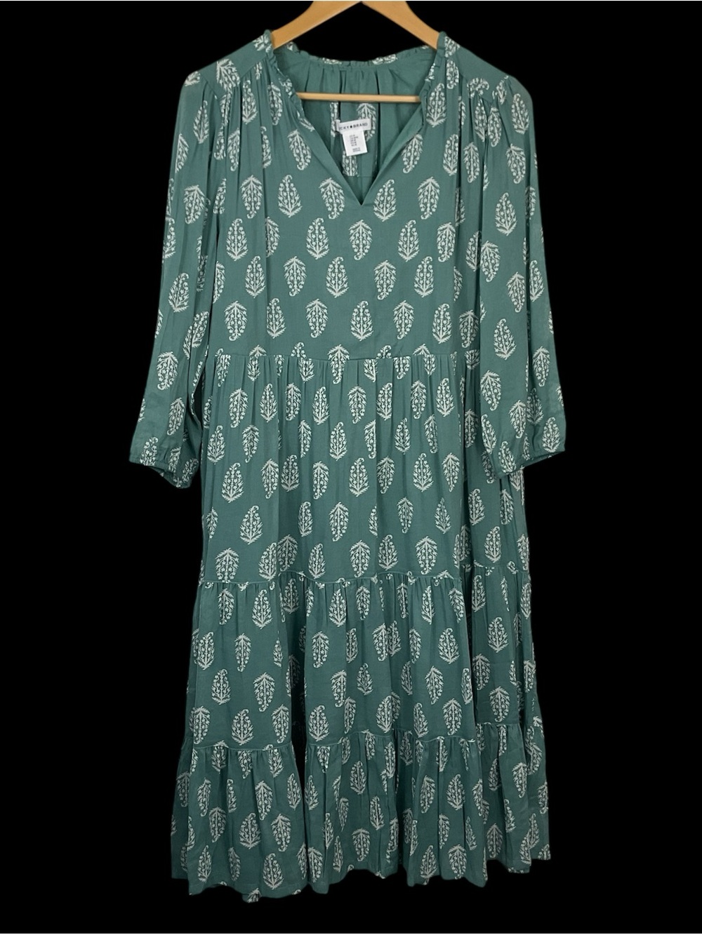 Lucky Brand Split V Neck Tiered Midi Dress Womens Size Medium